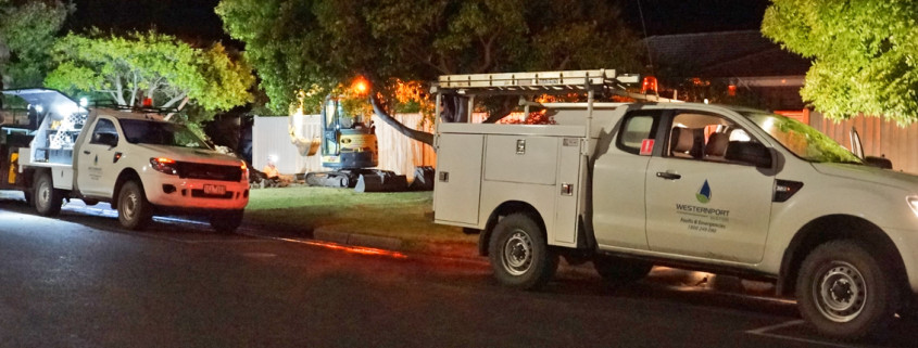 Two Westernport Water vehicles parked new job site