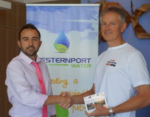 Westernport employee shaking hands with competition winner