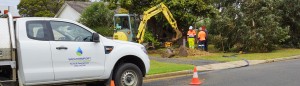 Workers at site of a reported fault