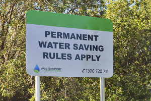 Permanent Water Saving Rules sign