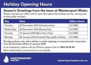Holiday Opening Hours December 2018 - January 2019