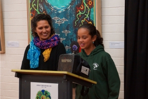 Arieta and Safina presenting artwork