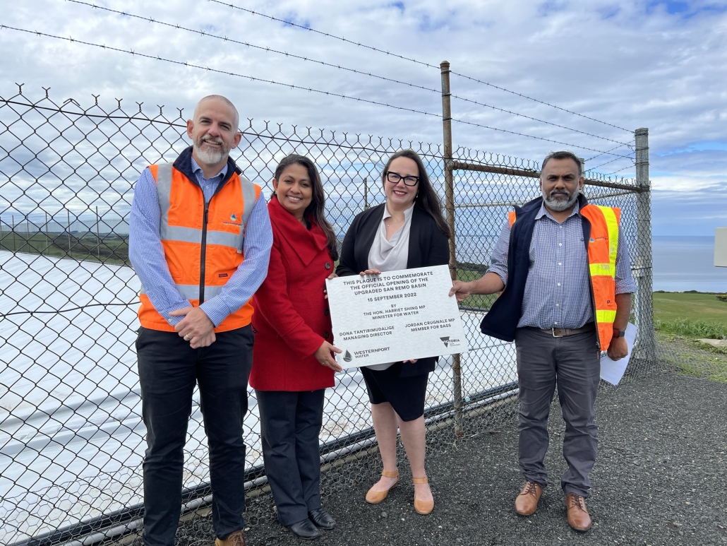 Westernport Water staff and the Minister for Water at San Remo Basin