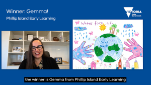 Victorian State NWW Poster Competition winners announcement by Minister of Water Harriet Shing